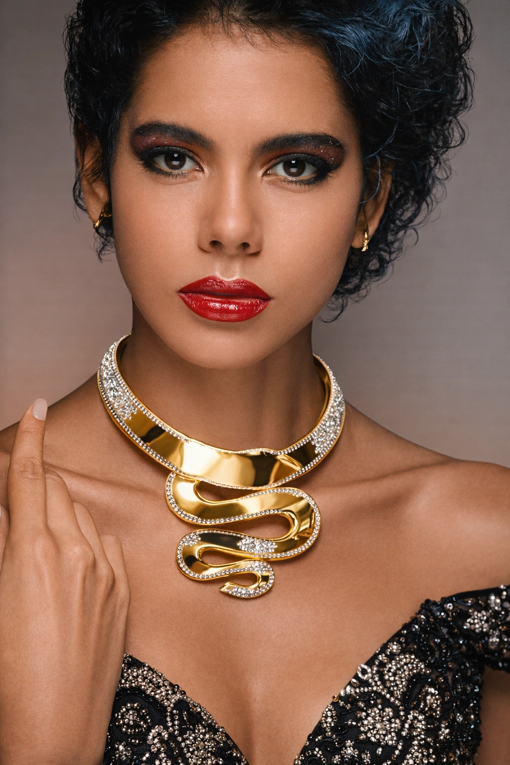 Model wearing a statement Armak jewelry design